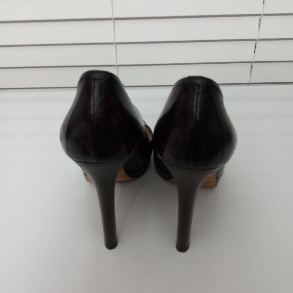 Jimmy Choo Black and Dark Red Peep-Toe High Heels - Picture 5 of 8